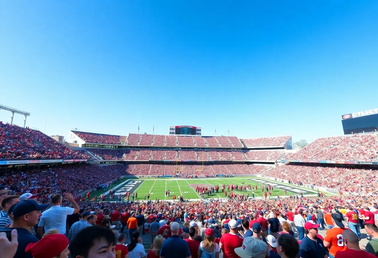 Fans cheering at University Stadium during a Lobos football game