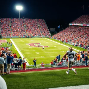 New Mexico Lobos player scoring a touchdown during homecoming