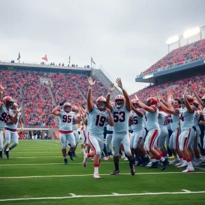 New Mexico Lobos players celebrating their victory against Nevada Wolf Pack.