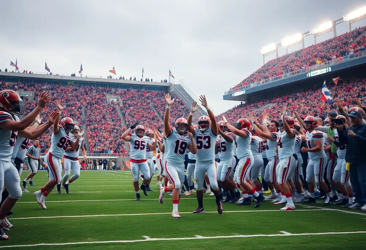 New Mexico Lobos players celebrating their victory against Nevada Wolf Pack.