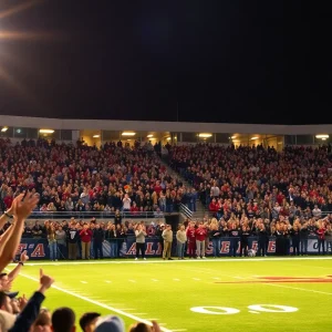 Fans celebrating the New Mexico Lobos victory in a college football game