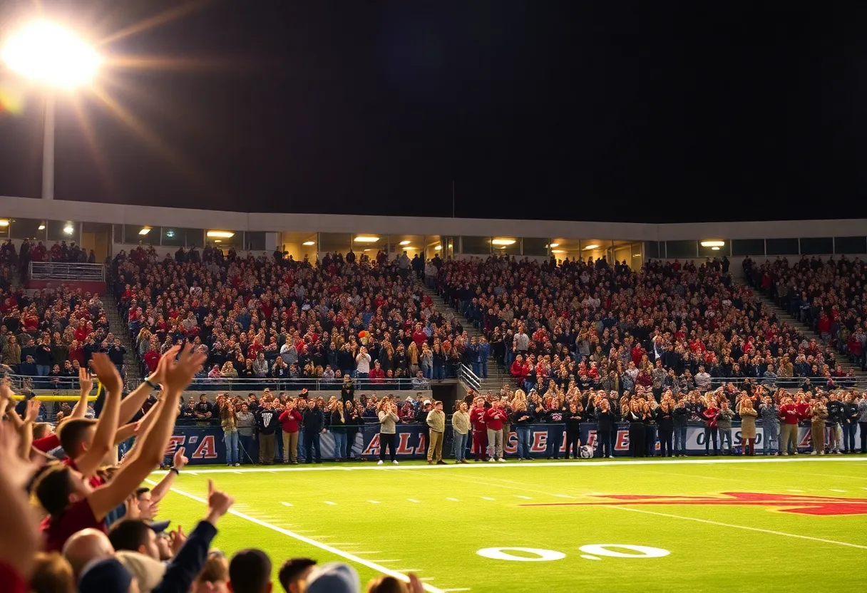 Fans celebrating the New Mexico Lobos victory in a college football game