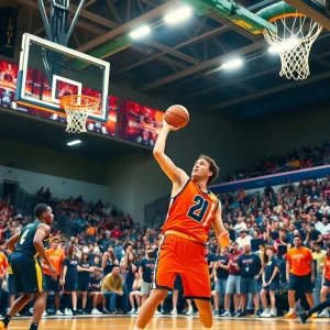 New Mexico State Aggies players celebrating during an exhibition basketball game