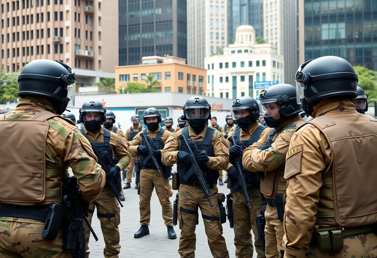 Members of the New Mexico National Guard training in urban environment for public safety support