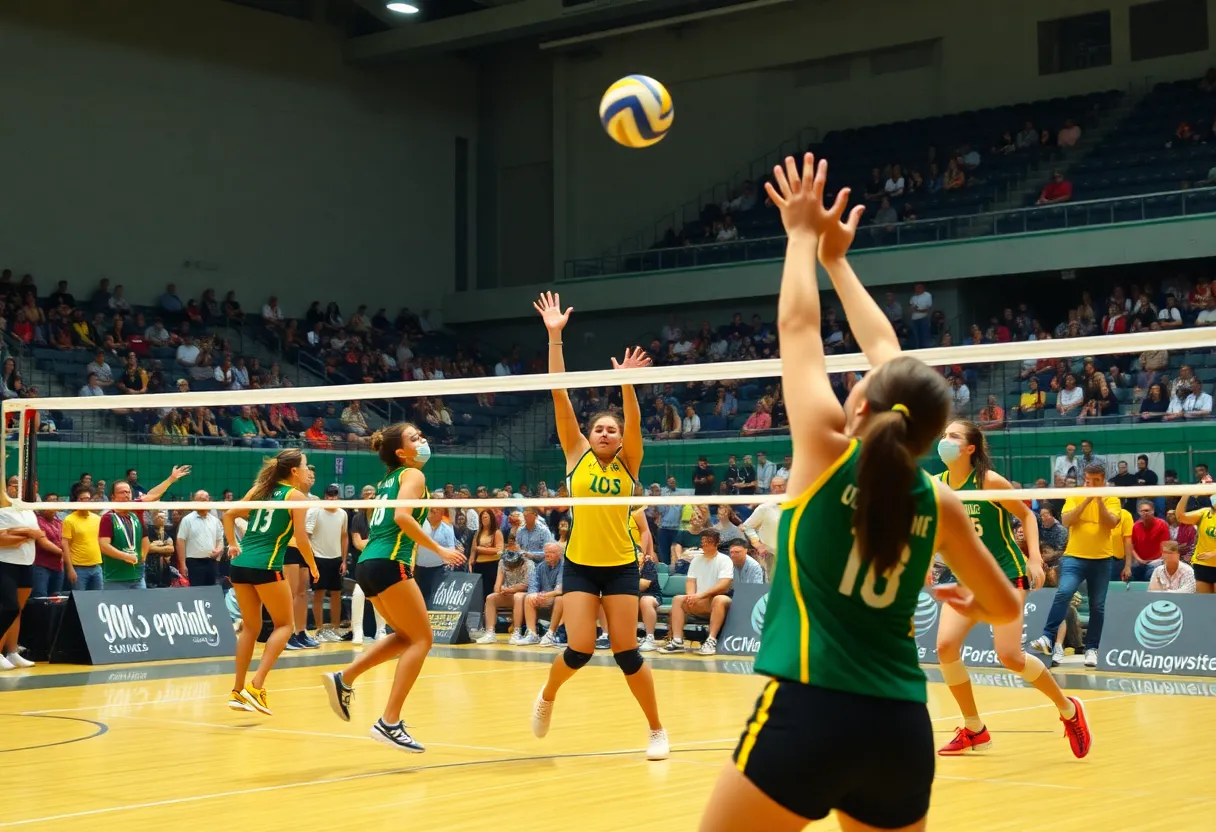 New Mexico State Women's Volleyball team celebrating a victory