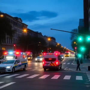 Intersection in Northeast Albuquerque with traffic at night