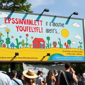 Parody billboard promoting environmental awareness at Balloon Fiesta