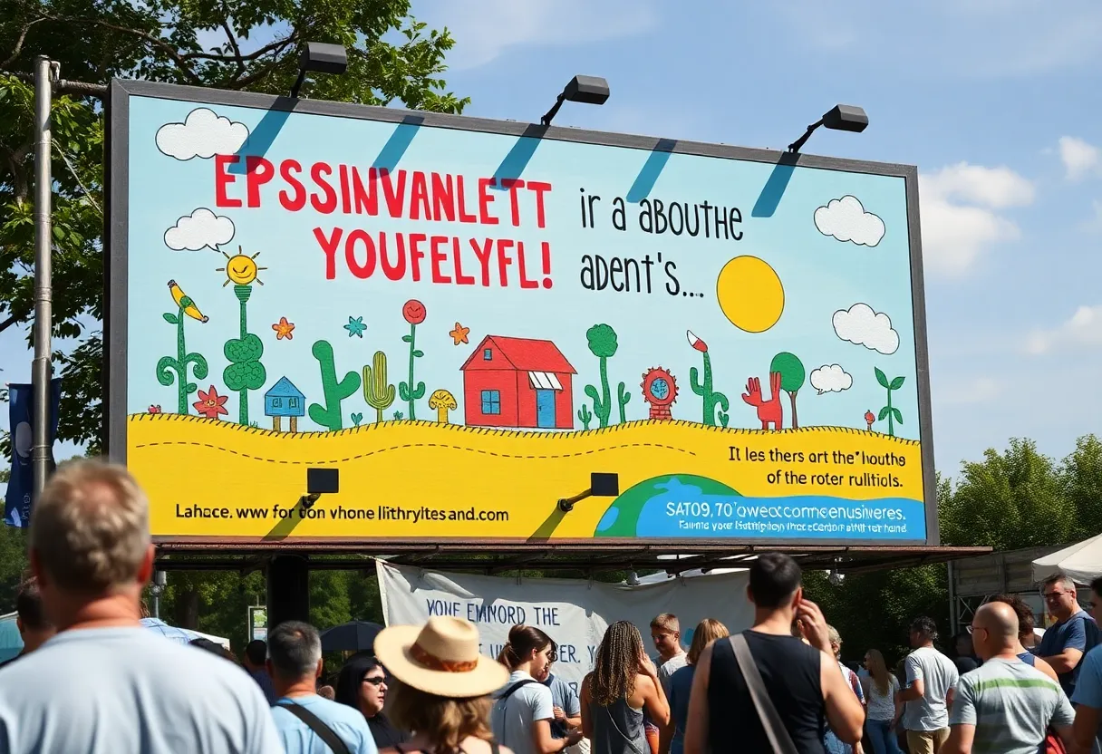 Parody billboard promoting environmental awareness at Balloon Fiesta