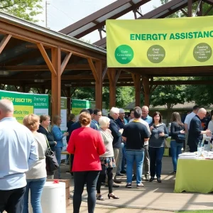 Participants at the PNM assistance event discussing utility support