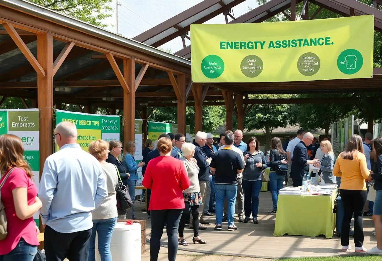 Participants at the PNM assistance event discussing utility support