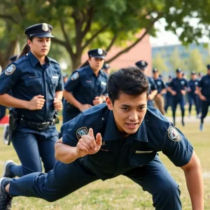 Aspiring police recruits participating in a fitness training session