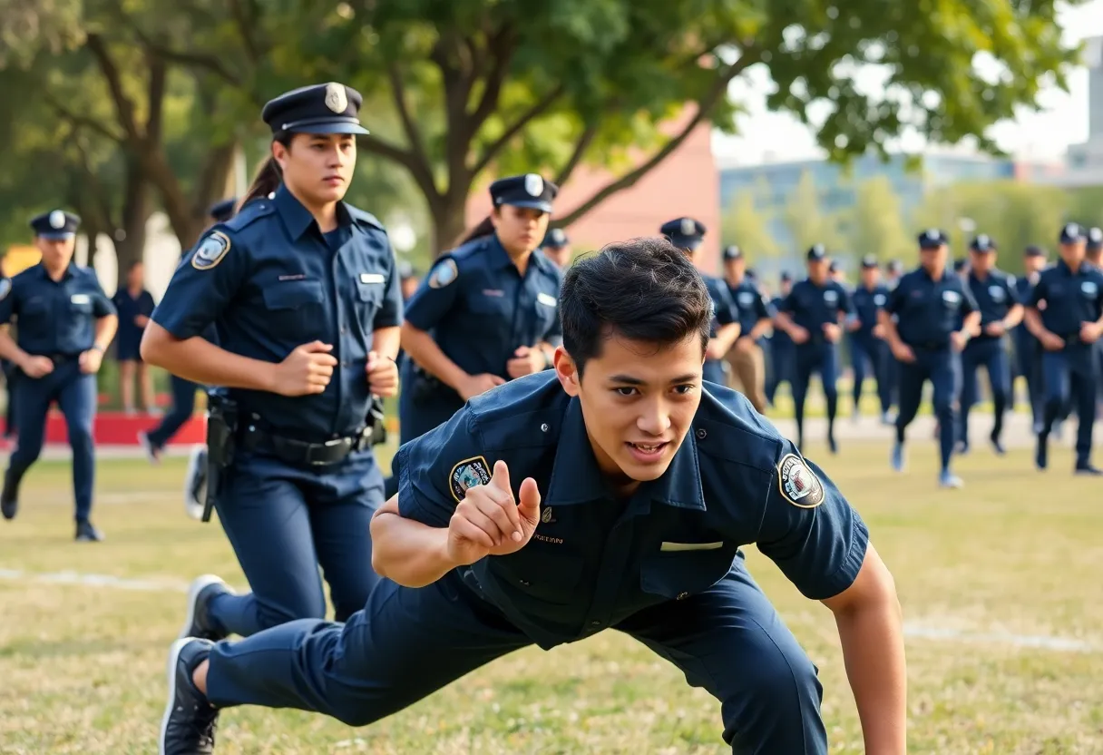 Aspiring police recruits participating in a fitness training session
