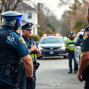 Police officers at the scene of a domestic call in Albuquerque