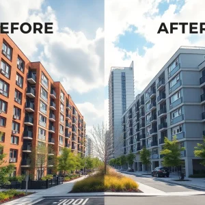 Before and after images of renovated public housing in Albuquerque's International District