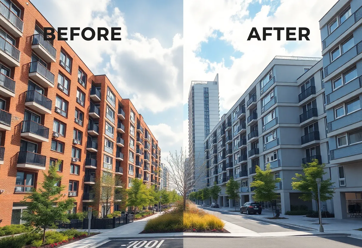 Before and after images of renovated public housing in Albuquerque's International District
