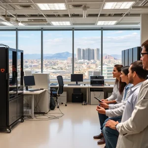 Engineers working in a quantum computing lab in Albuquerque.