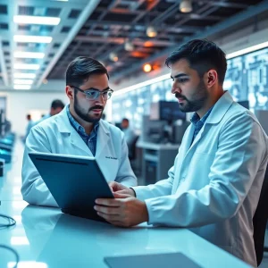 Researchers in a quantum networking laboratory at the University of New Mexico
