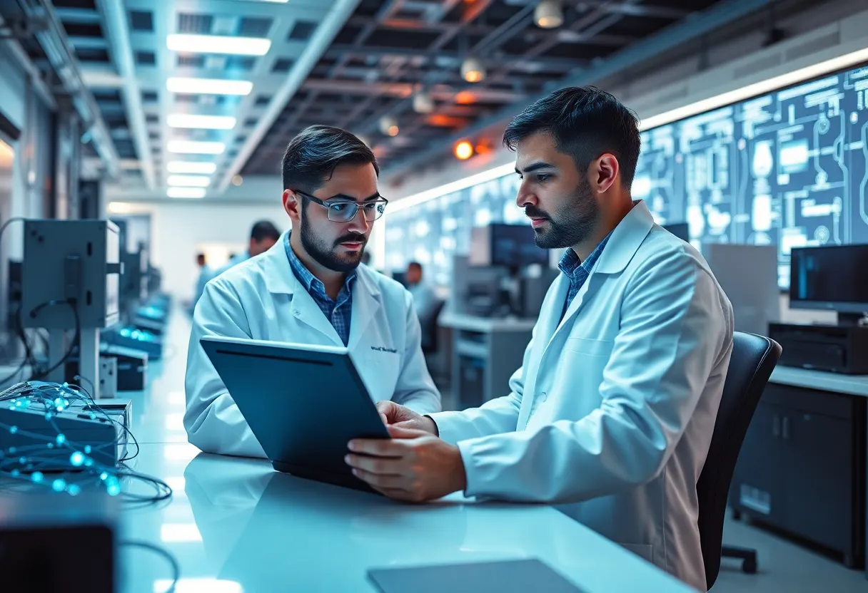 Researchers in a quantum networking laboratory at the University of New Mexico