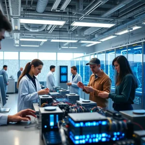 Students participating in hands-on quantum computing training at Sandia National Laboratories.