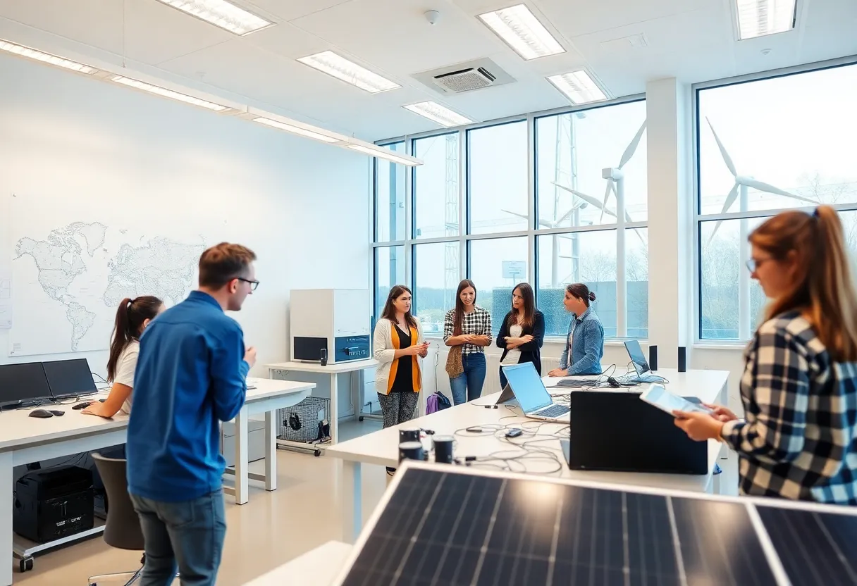 Students participating in renewable energy training at an educational lab.