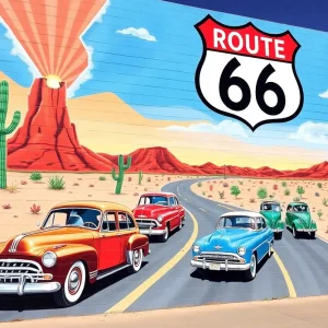 Mural on Route 66 Centennial Sign in Old Town Albuquerque