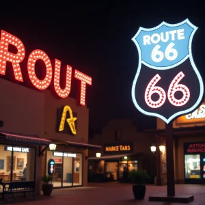 LED Route 66 Centennial sign in Albuquerque's historic district