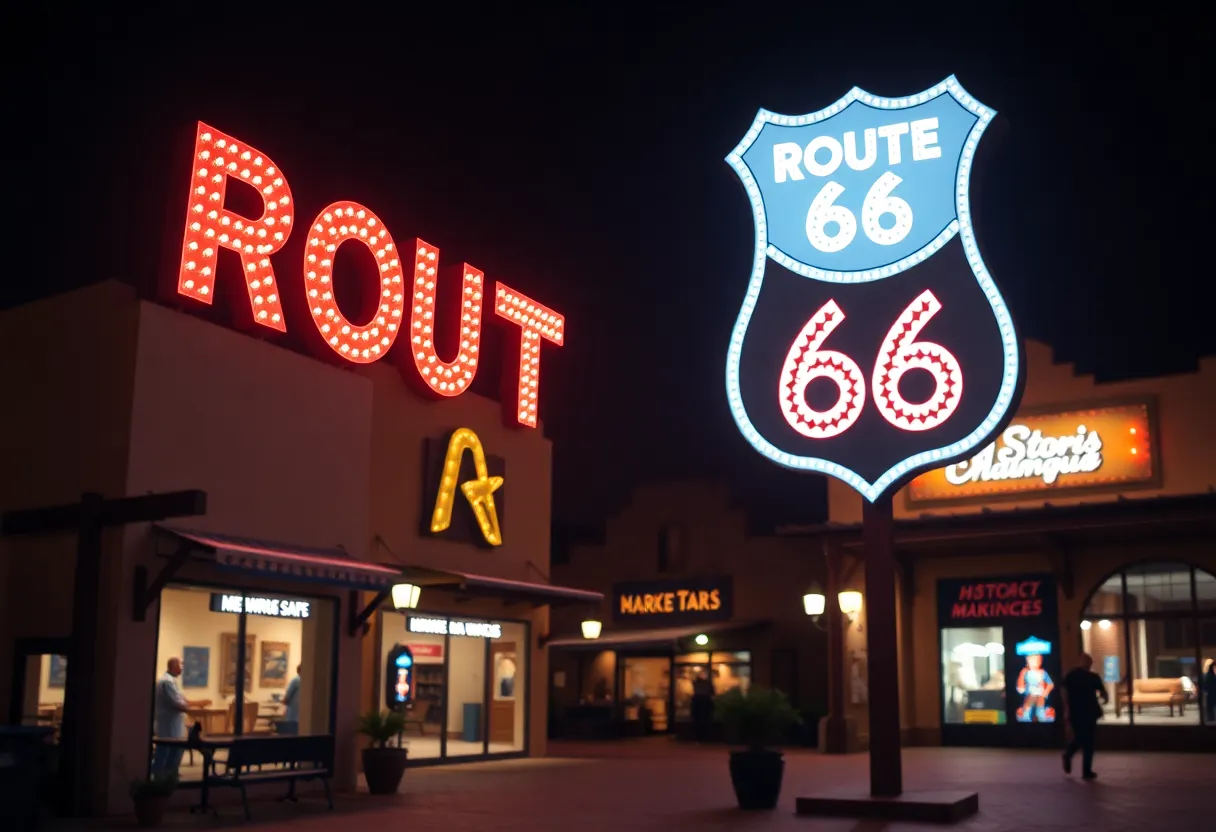 LED Route 66 Centennial sign in Albuquerque's historic district