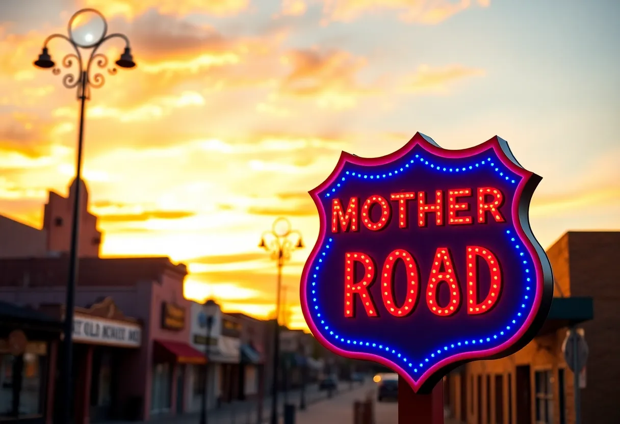 Neon sign celebrating Route 66 Centennial in Albuquerque