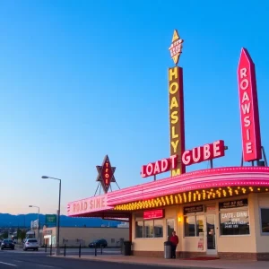 Neon signage of the Route 66 landmark in Albuquerque
