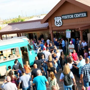 Crowd enjoying a community pop-up event at Route 66 Visitor Center