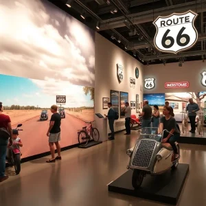 Multimedia installations from the Route 66 Remixed art exhibit at UNM's ARTS Lab.