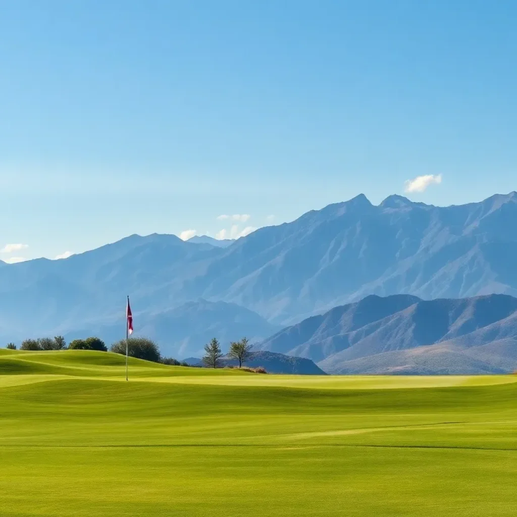 Aerial view of Sandia Golf Club showcasing renovations and scenic Sandia Mountains.