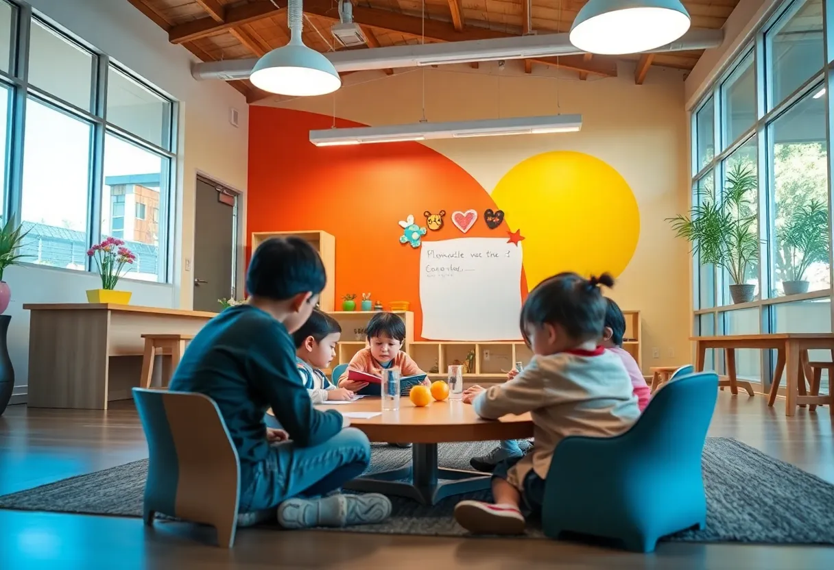 Children learning at the Sandia Pueblo Early Childhood Development Center.