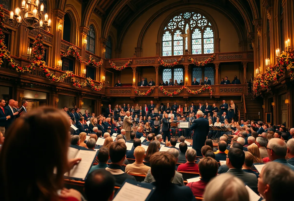 Audience enjoying a choral concert at a historic venue in Albuquerque during fall