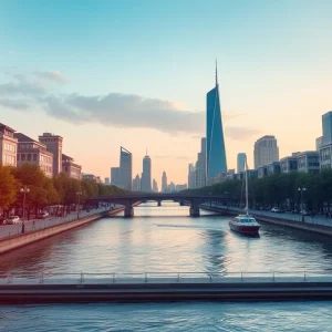 A city skyline showcasing modern technology and innovation.