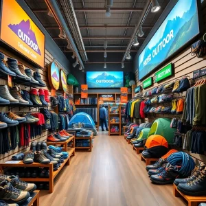 Display of outdoor gear at the first Sierra store in Albuquerque