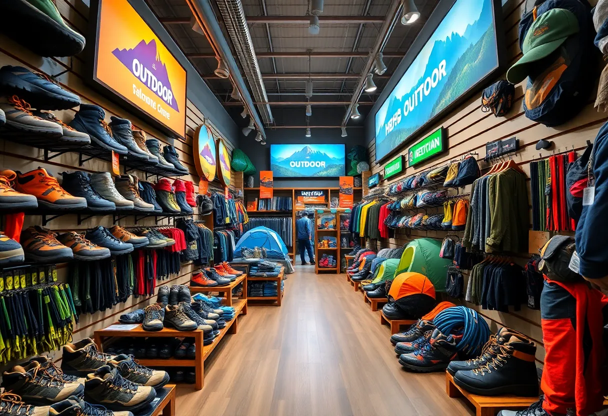 Display of outdoor gear at the first Sierra store in Albuquerque
