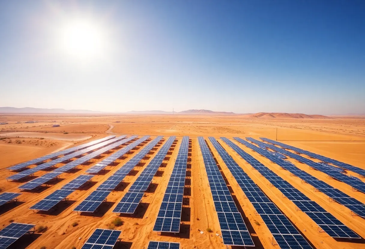 Aerial view of solar panels in Santa Teresa, New Mexico.