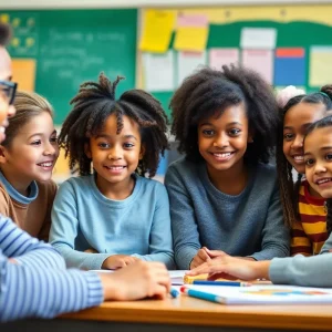 Classroom with diverse students and a special education teacher