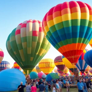 Static display of colorful hot air balloons at the Albuquerque International Balloon Fiesta