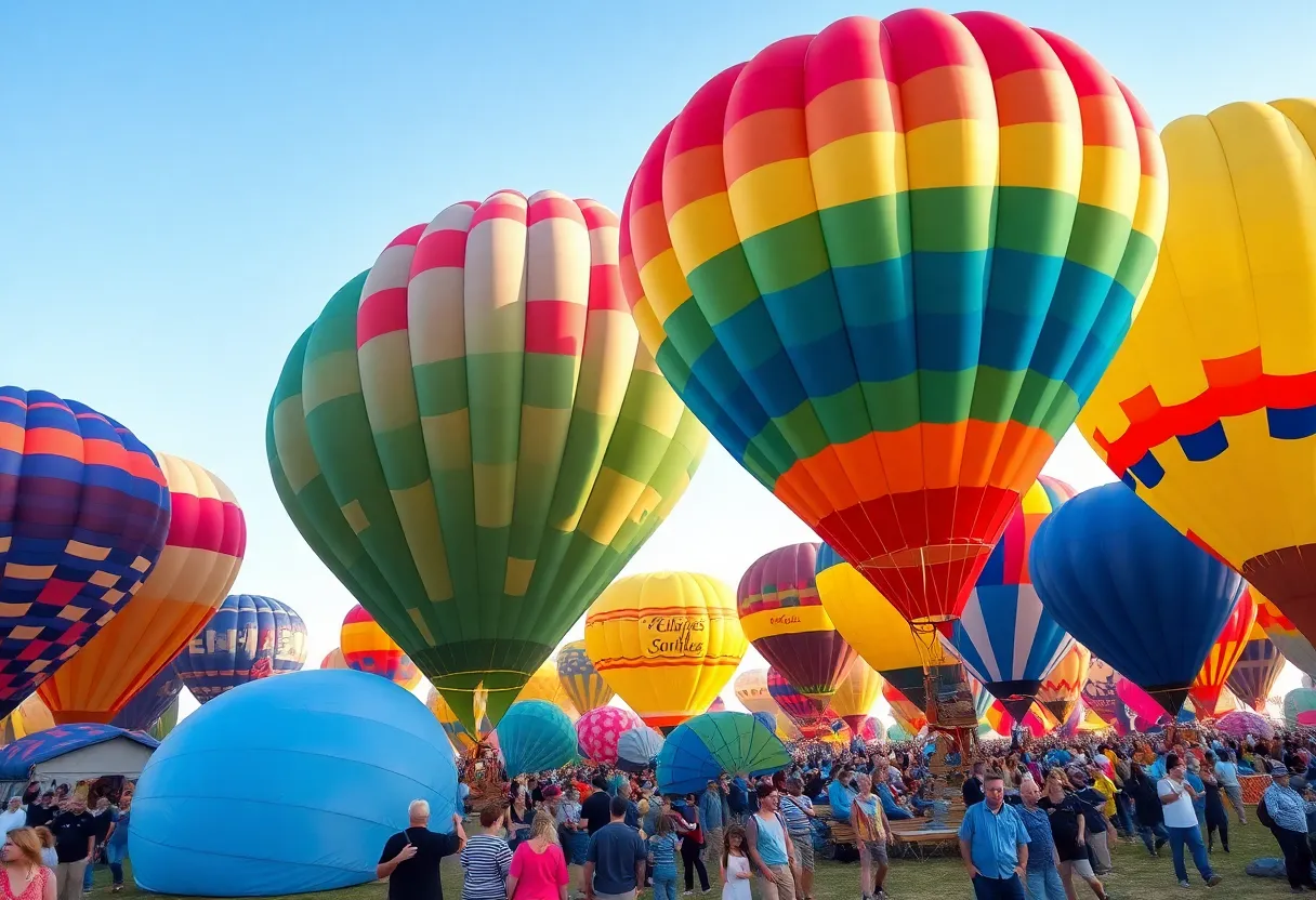 Static display of colorful hot air balloons at the Albuquerque International Balloon Fiesta