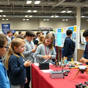 Students participating in various STEM activities at ABQ School of Excellence Innovation Fair