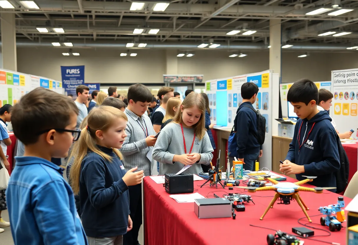 Students participating in various STEM activities at ABQ School of Excellence Innovation Fair