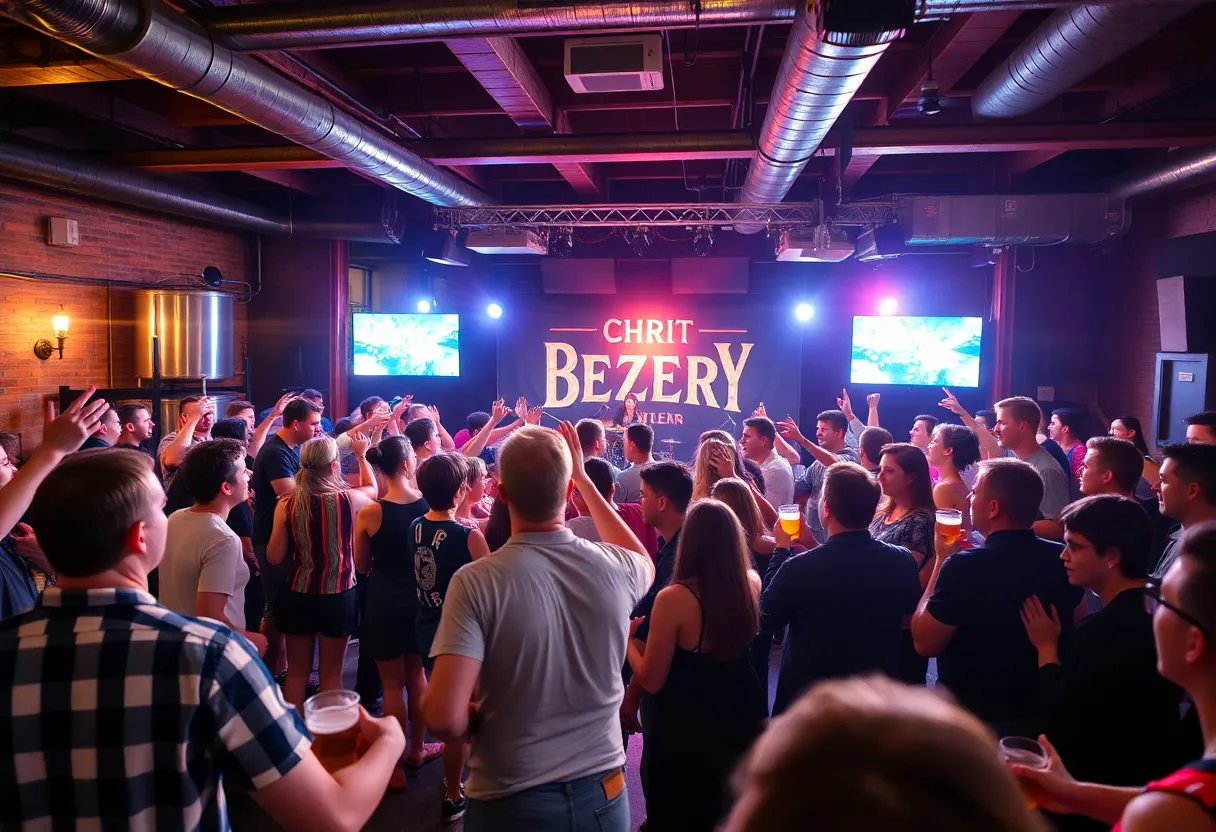 Stratus Phear performing at Hops & Dough Brewery with an enthusiastic crowd.