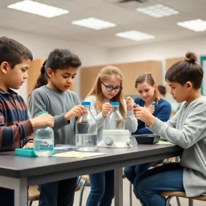 Students conducting hands-on science experiments in a classroom setting