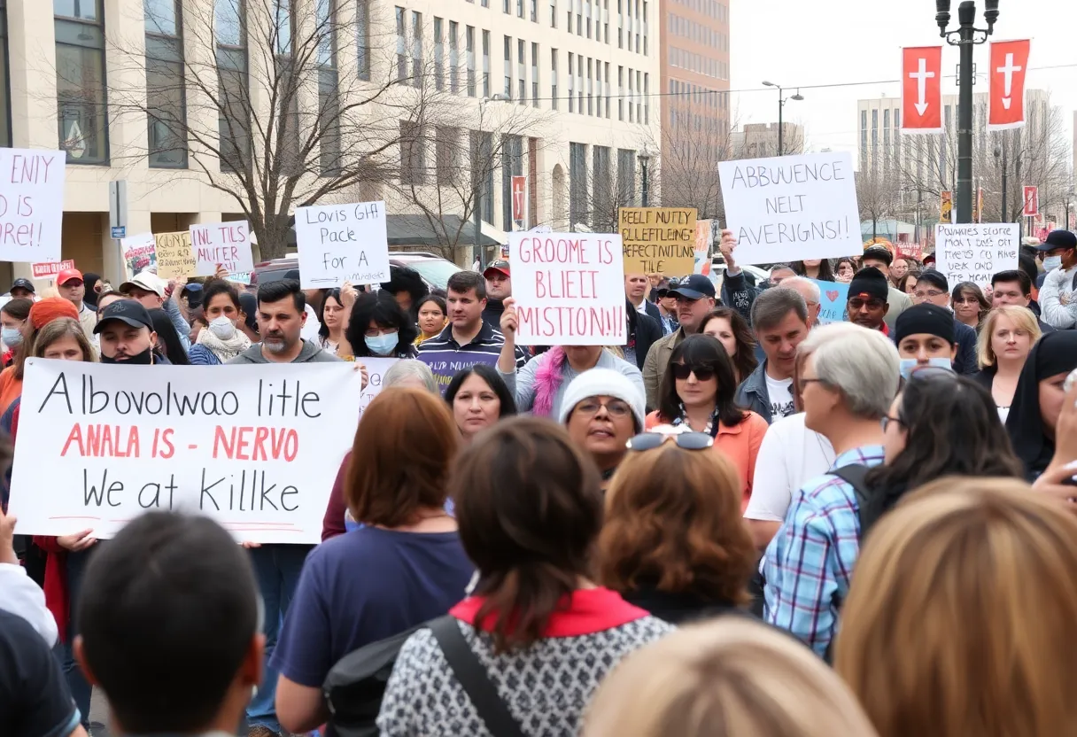 Community supporters gathering at a rally for Louie Sanchez’s mayoral campaign in Albuquerque.