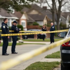 Police officers investigating a suspicious death in a suburban neighborhood.