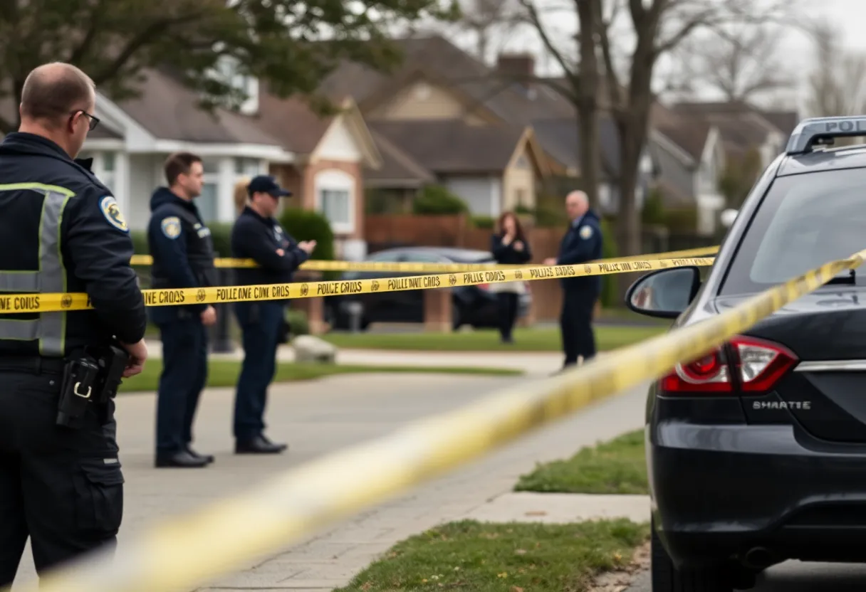 Police officers investigating a suspicious death in a suburban neighborhood.