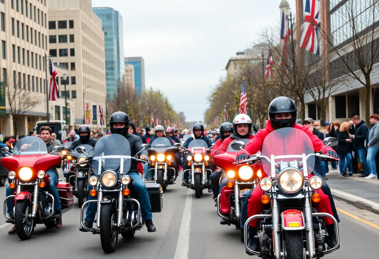 Motorcycle parade for Toys for Tots event in Albuquerque