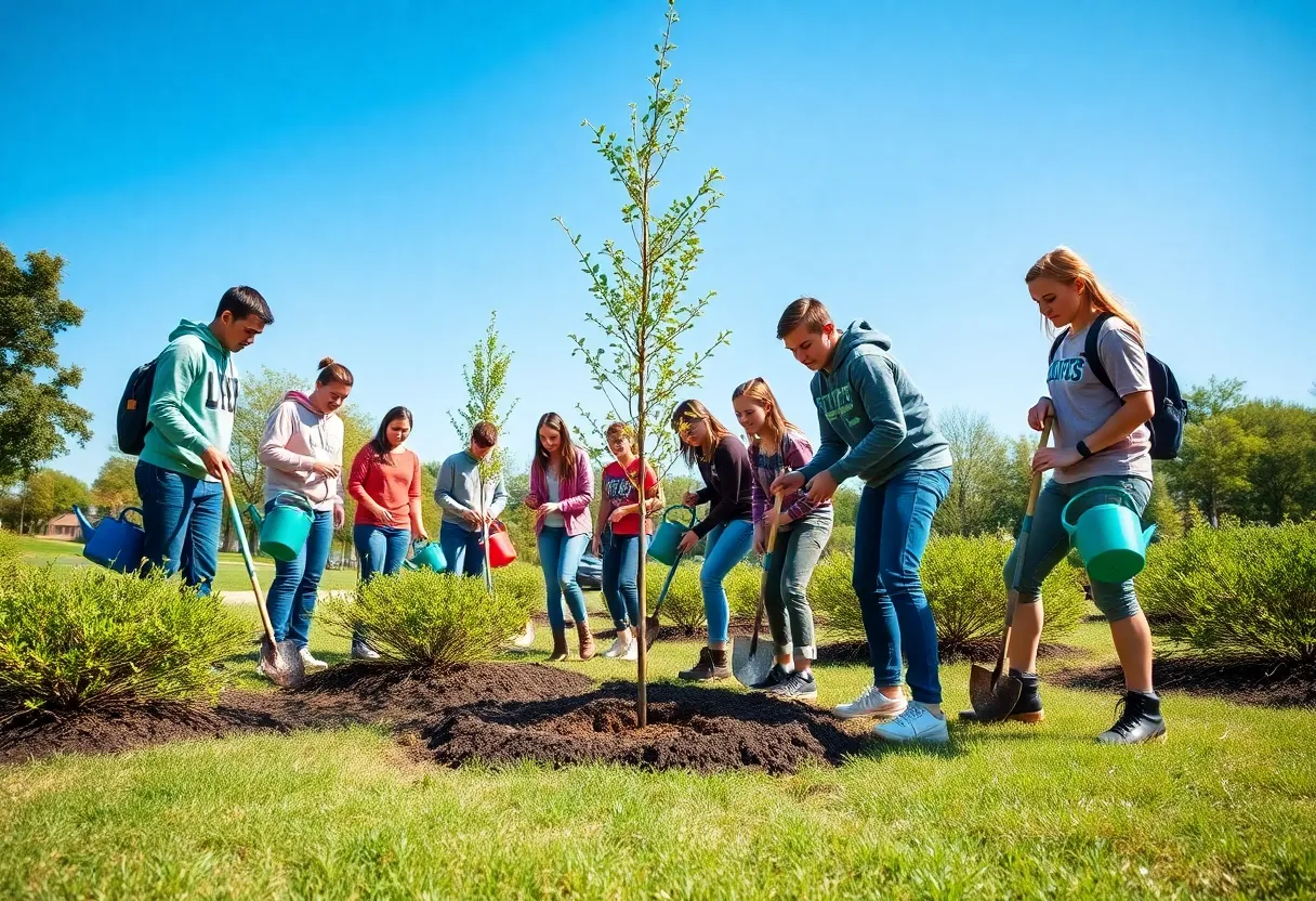 Students engaged in tree planting activity